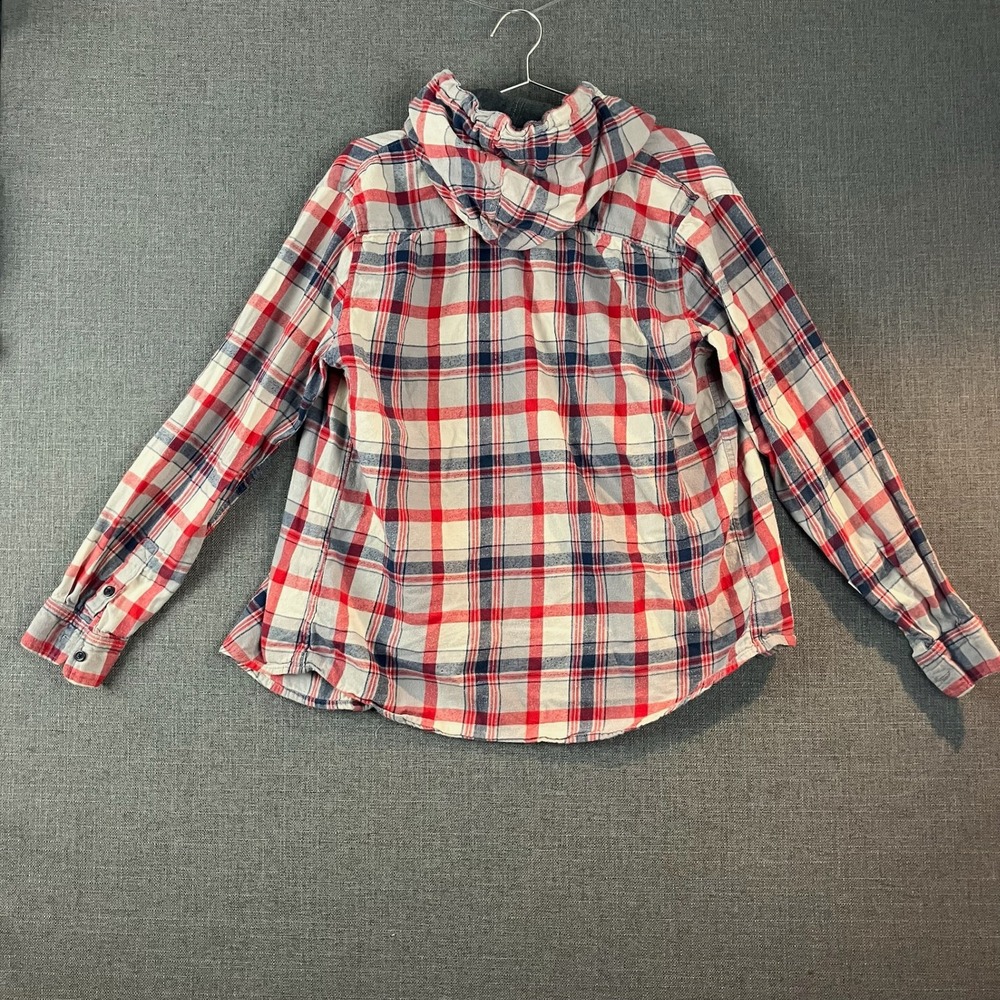 Quiksilver Mens Flannel Shirt Hooded Large L Red Blue Plaid Casual - Picture 5 of 6